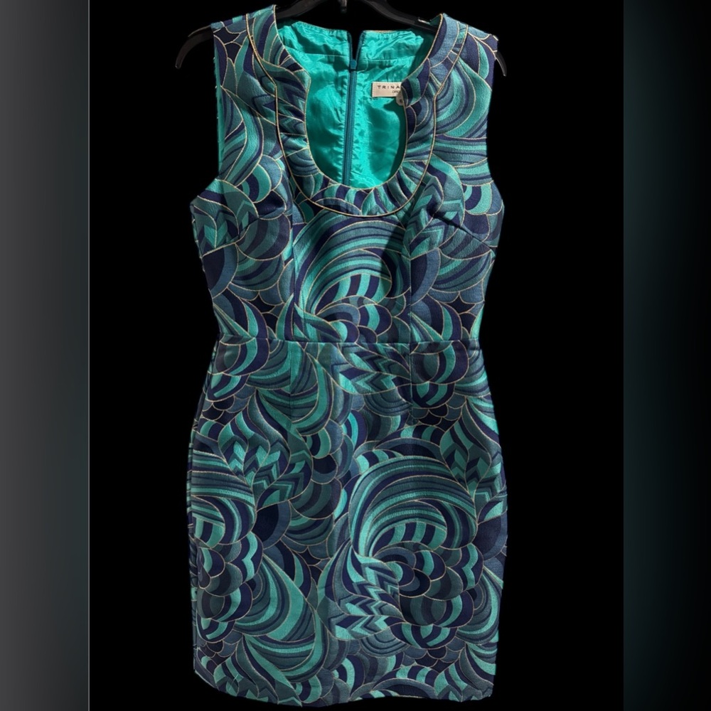 Trina Turk Blue and Green Patterned Dress